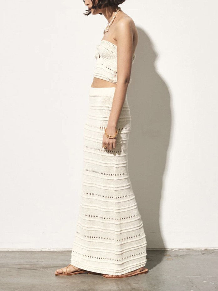 Bandeau Crop Top And Maxi Skirt Set - White - 1
