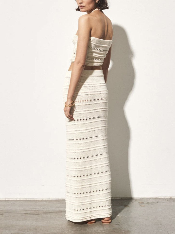 Bandeau Crop Top And Maxi Skirt Set - White - 2