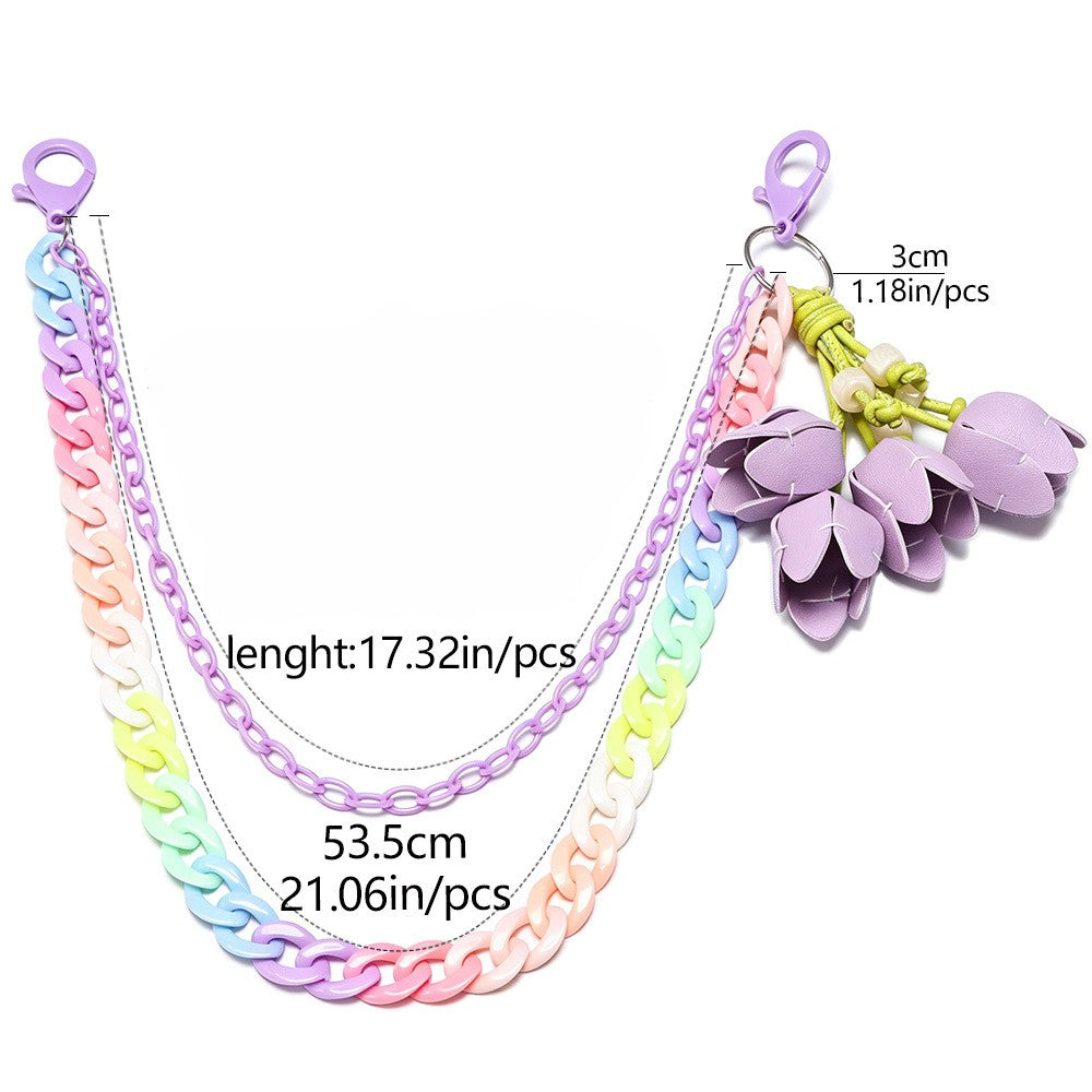 Y2K Leather Tulip Charm Chunky Link Jean Chain - Purple - 1