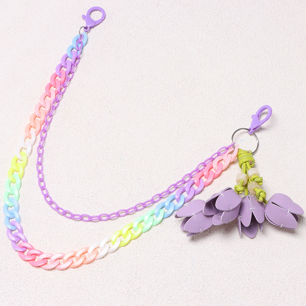 Y2K Leather Tulip Charm Chunky Link Jean Chain - Purple - 2