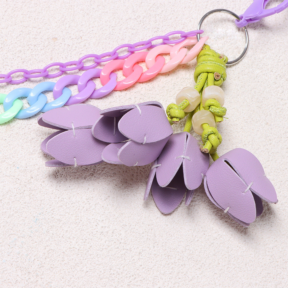 Y2K Leather Tulip Charm Chunky Link Jean Chain - Purple - 3