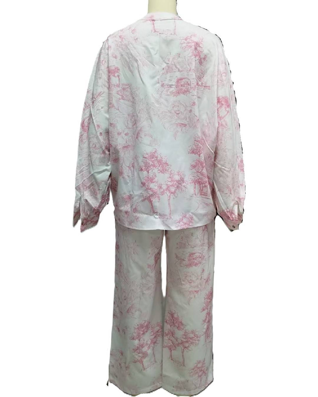 Toile Floral Shirt And Pants Lounge Set - Pink - 1