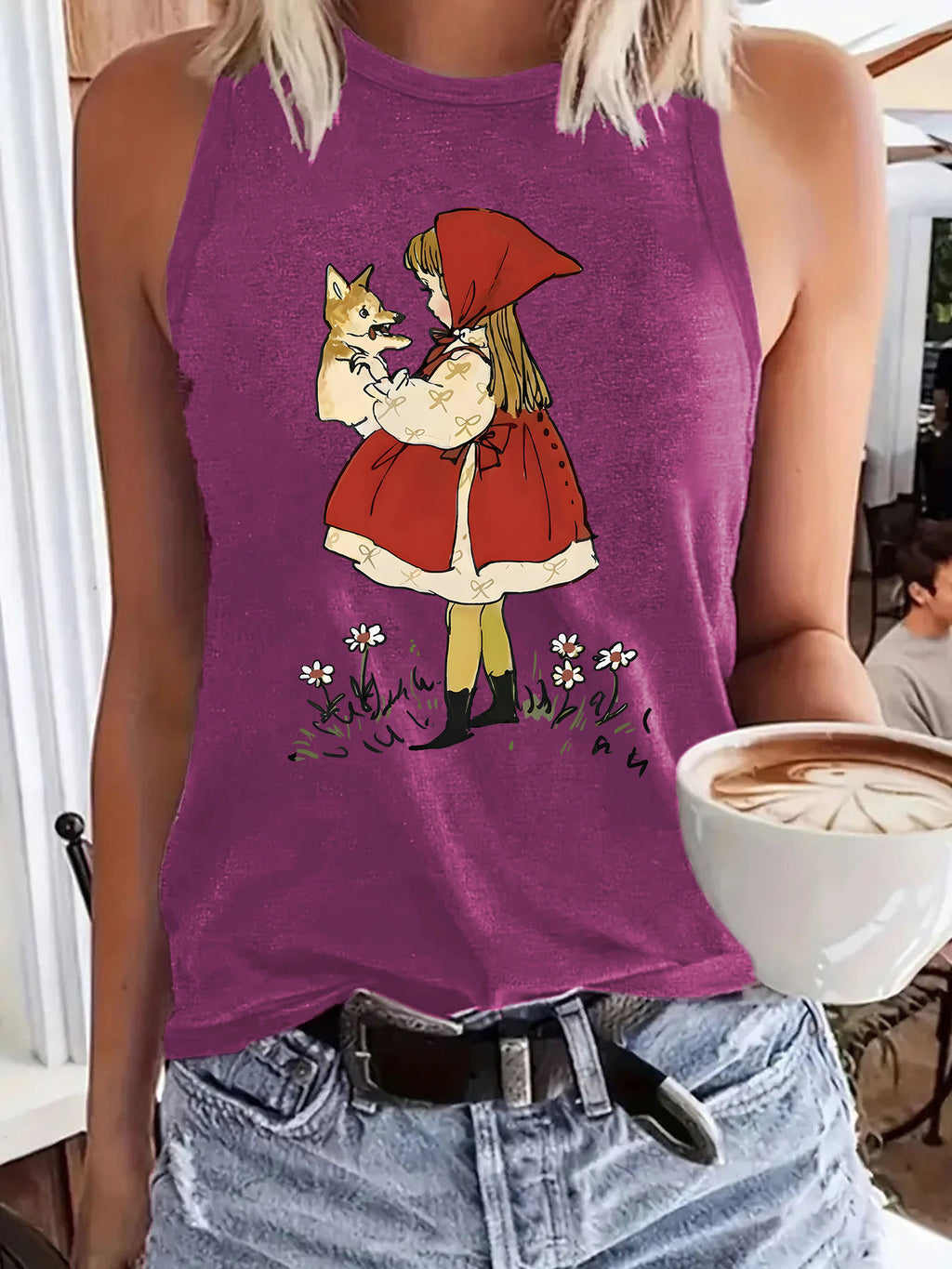 Storybook Girl And Fox Graphic Tank Top - Purple