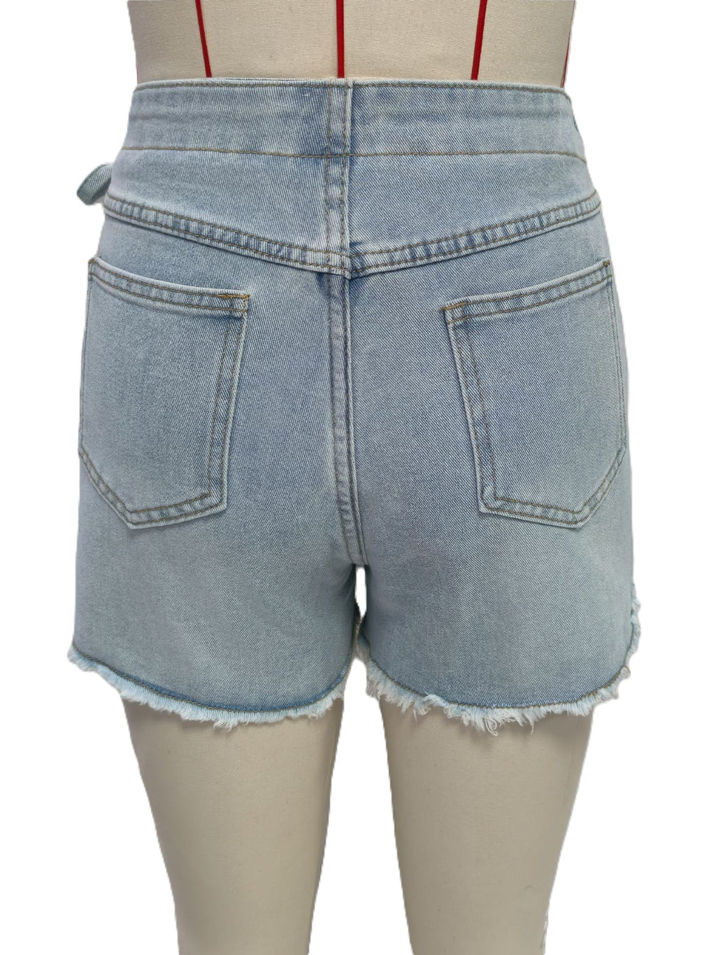 Frayed Hem Wrap Denim Mini Skirt - Blue - 2