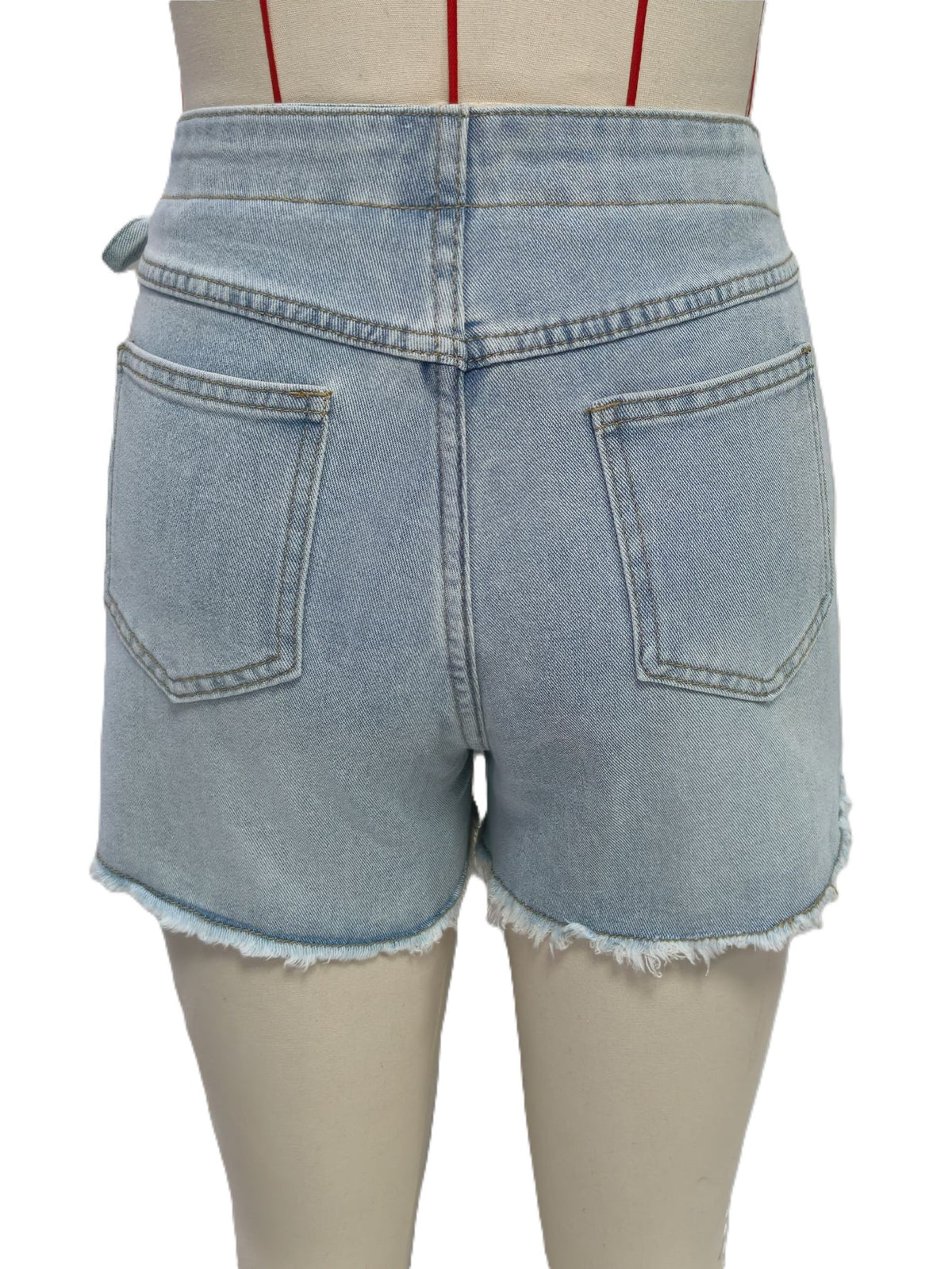 Frayed Hem Wrap Denim Mini Skirt - Blue - 2
