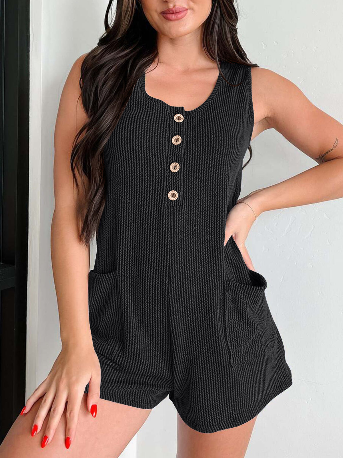 Ribbed Knit Tank Jumpsuit With Pockets - DarkGrey