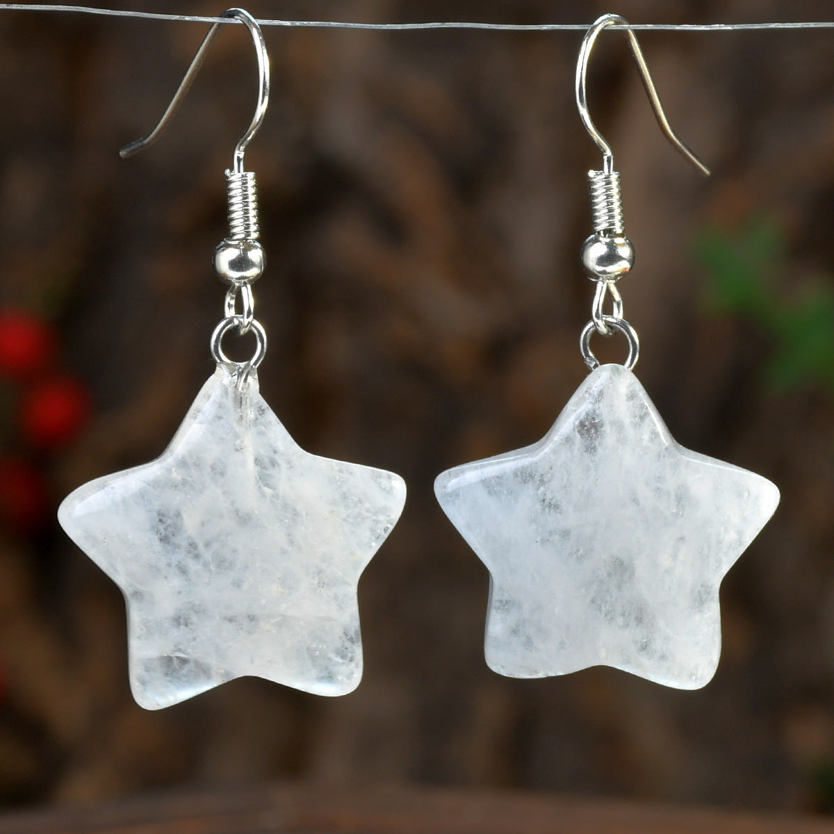 Boho Star Natural Stone Drop Earrings - White
