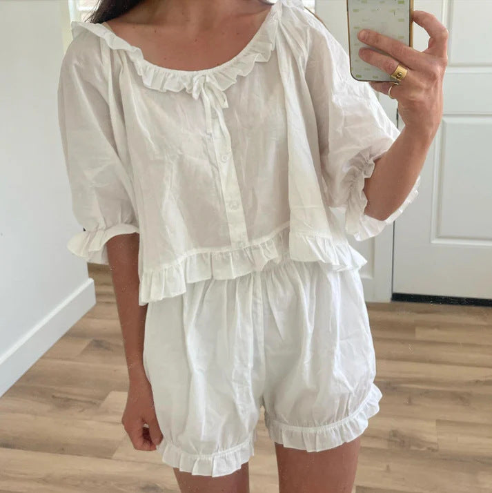 Gingham Ruffle Top And Bloomer Shorts Lounge Set