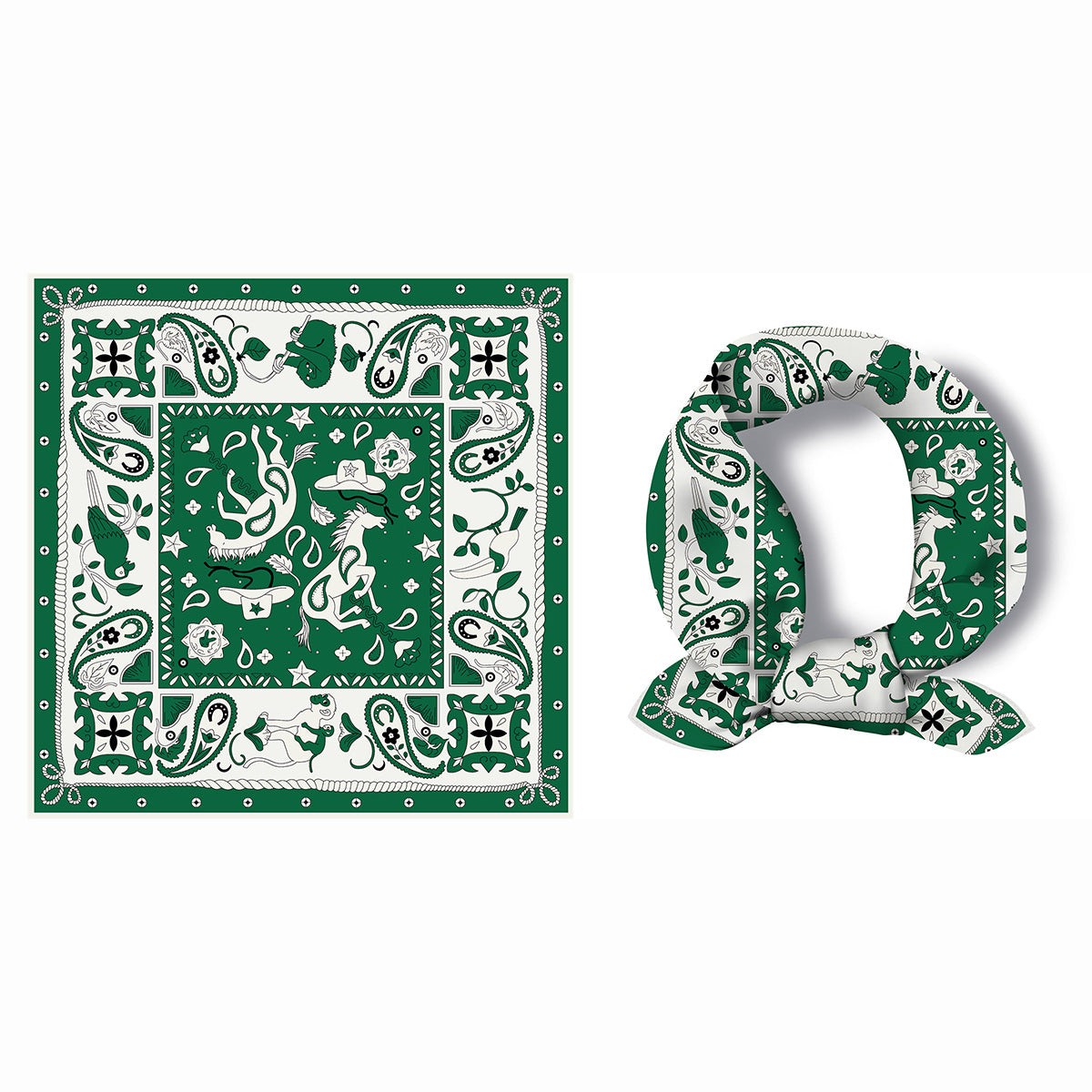 Classic Western Bandana Square Scarf - Green - 1