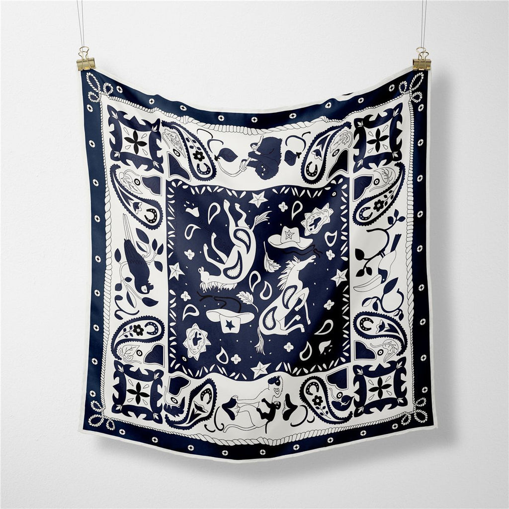 Classic Western Bandana Square Scarf - Navy