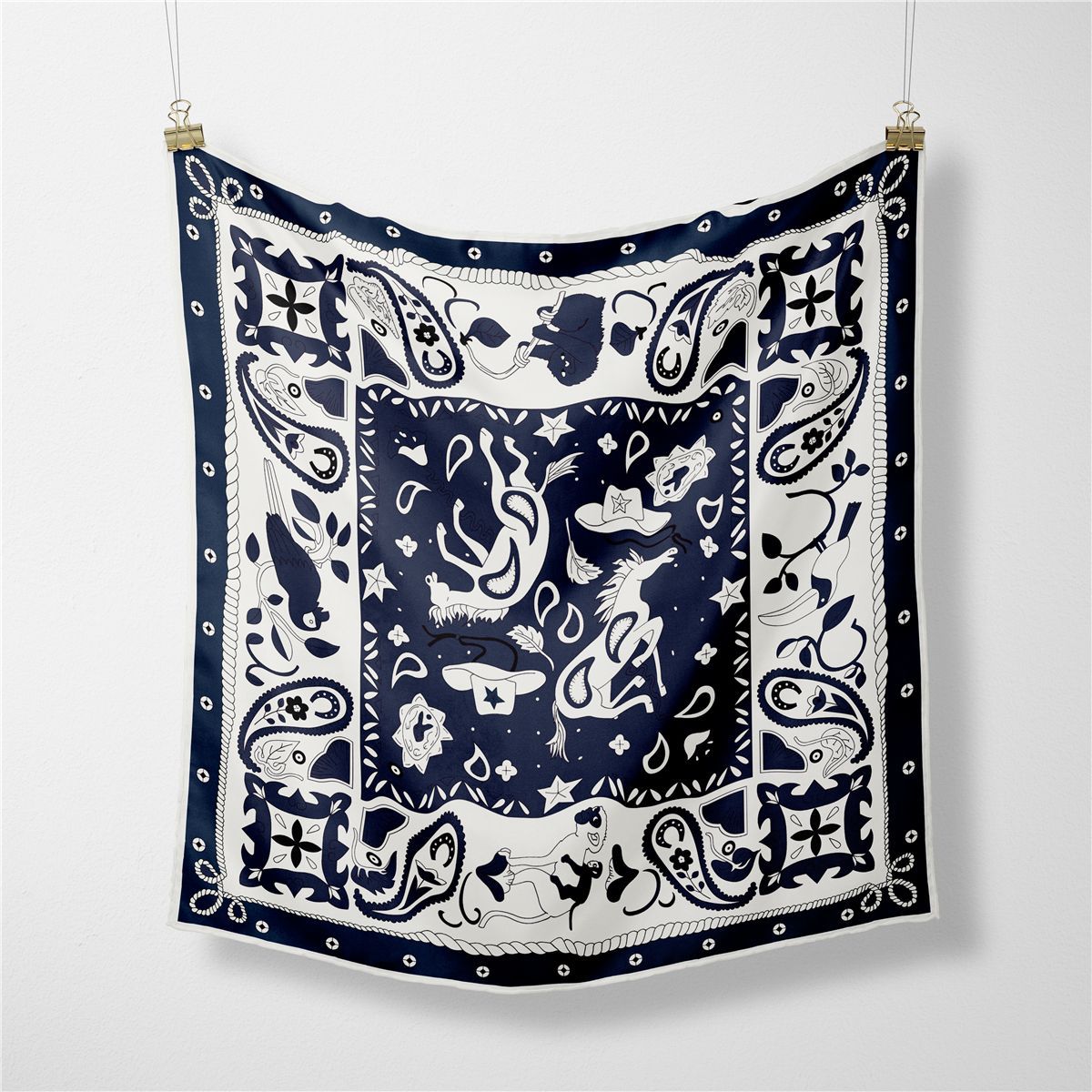 Classic Western Bandana Square Scarf - Navy
