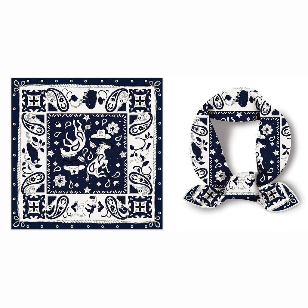 Classic Western Bandana Square Scarf - Navy - 1