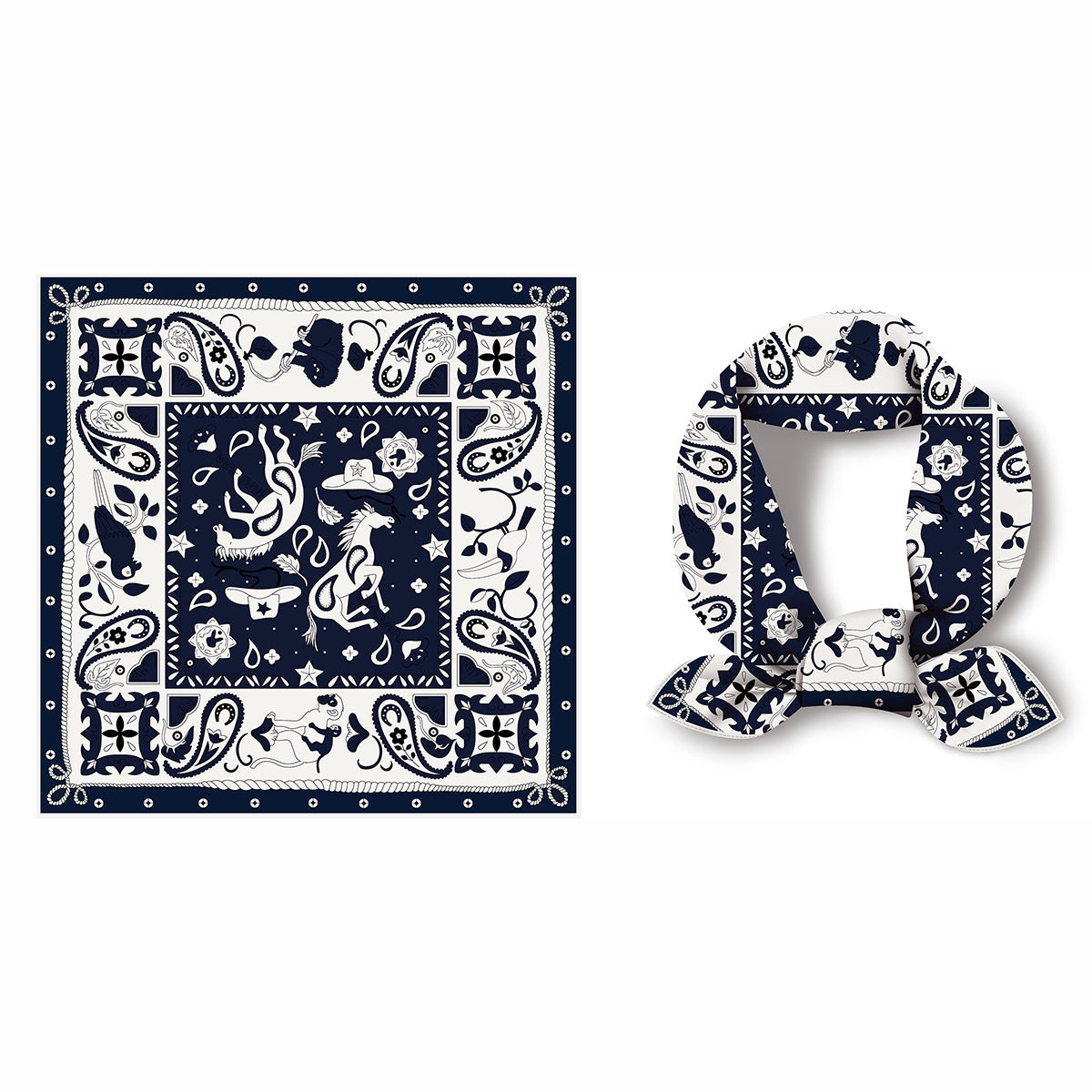 Classic Western Bandana Square Scarf - Navy - 1