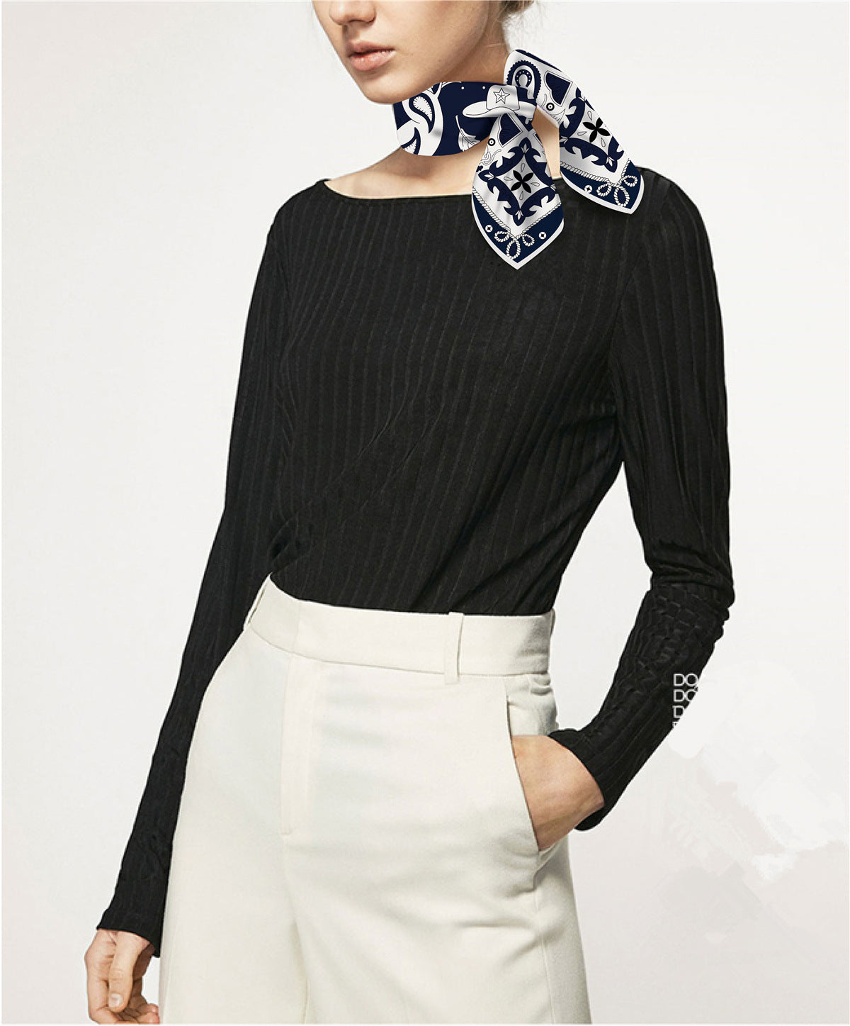 Classic Western Bandana Square Scarf - Navy - 2