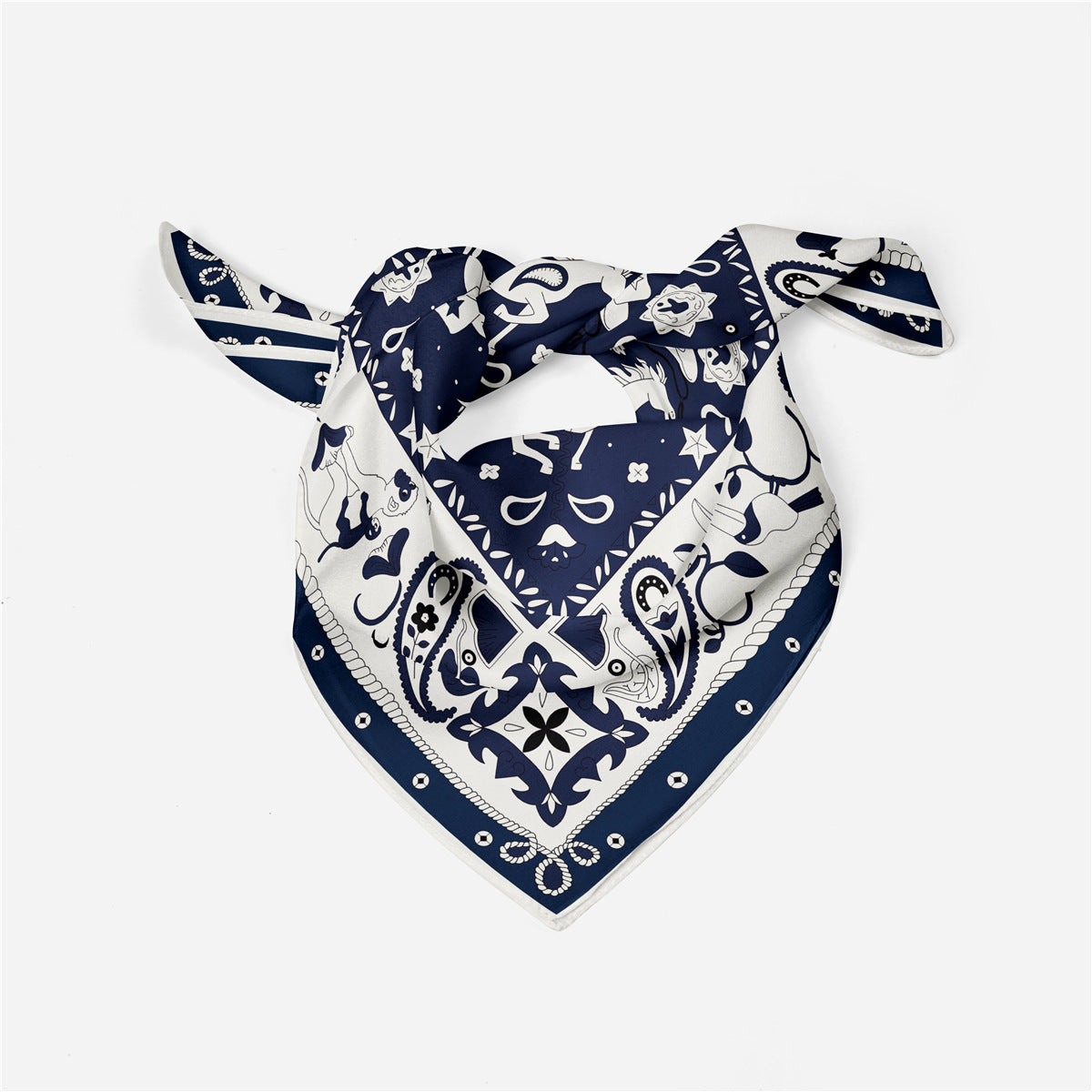 Classic Western Bandana Square Scarf - Navy - 3