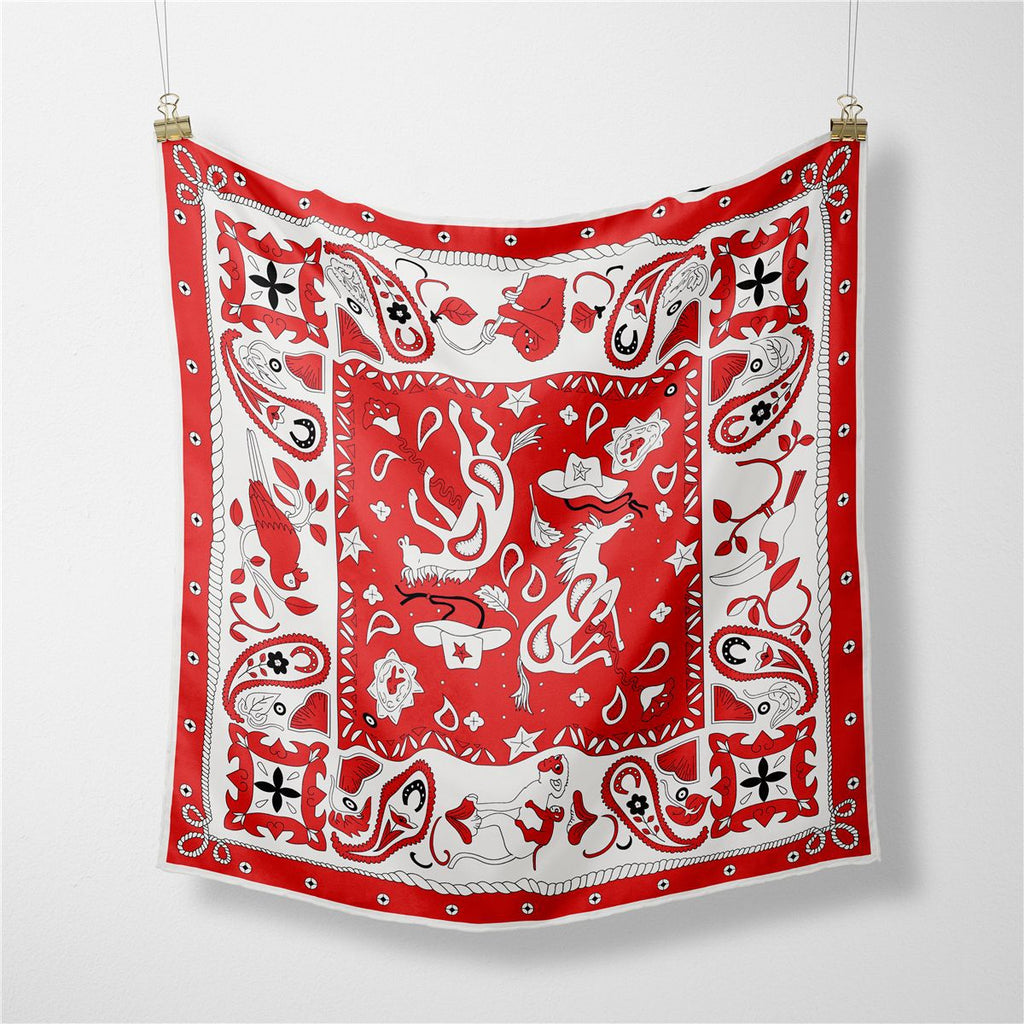 Classic Western Bandana Square Scarf - Red