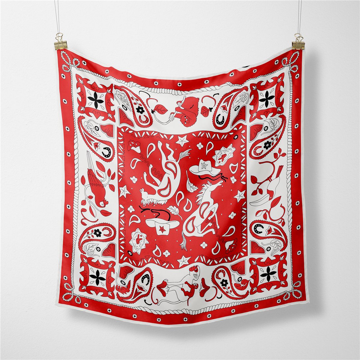 Classic Western Bandana Square Scarf - Red
