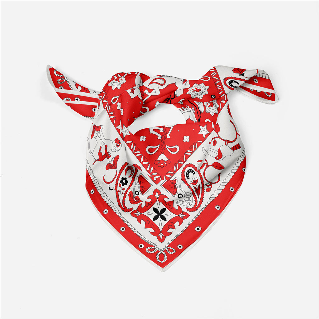 Classic Western Bandana Square Scarf - Red - 1