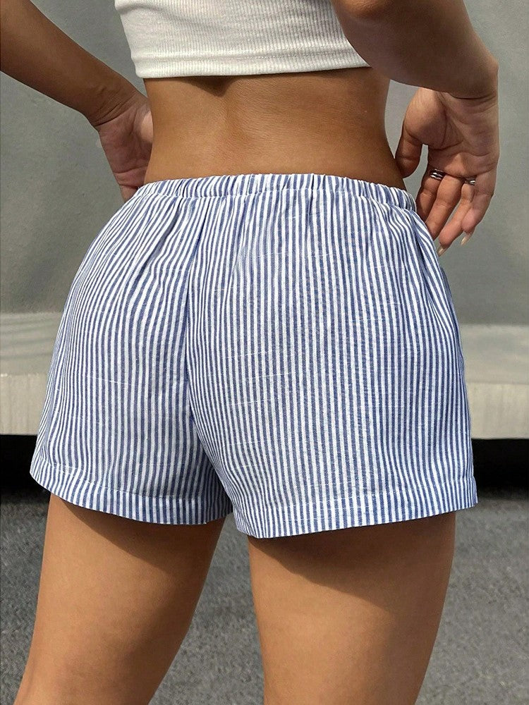 Pinstripe Elastic Waist Boxer Shorts - BlueStripe - 1