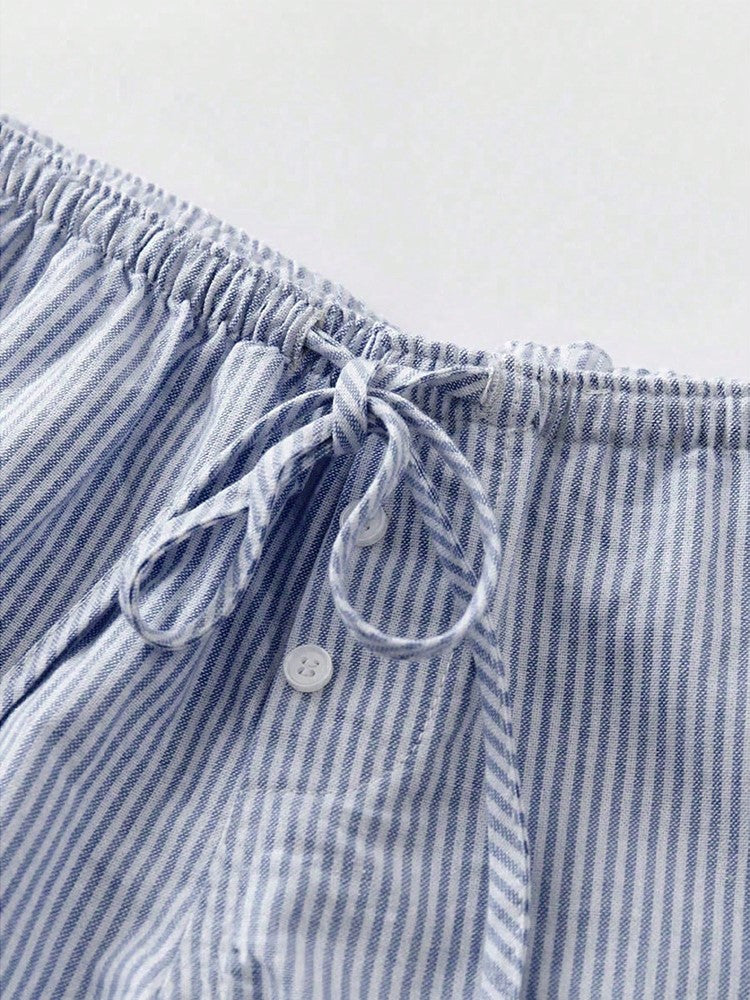 Pinstripe Elastic Waist Boxer Shorts - BlueStripe - 5