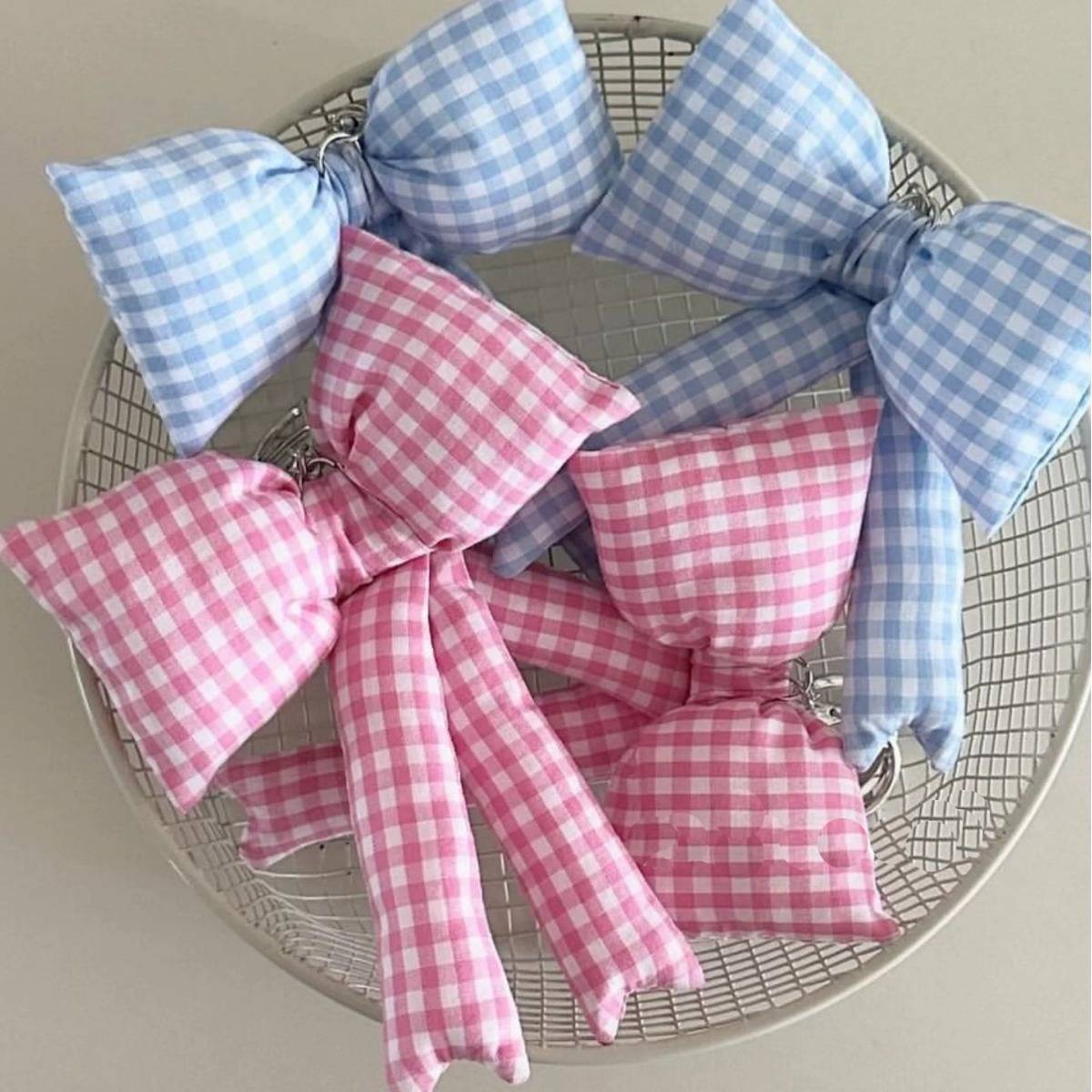 Checkered Ribbon Bow Keyring Charm