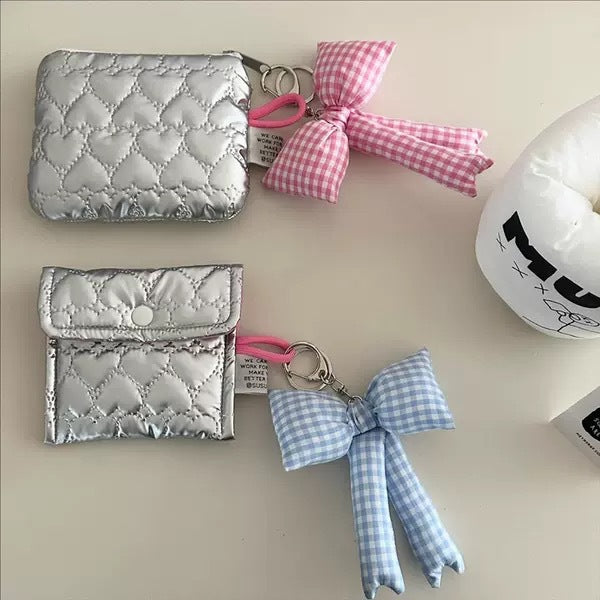 Checkered Ribbon Bow Keyring Charm - view 1