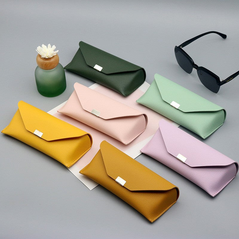 Folding Triangle Eyewear Case With Snap Clasp - Yellow