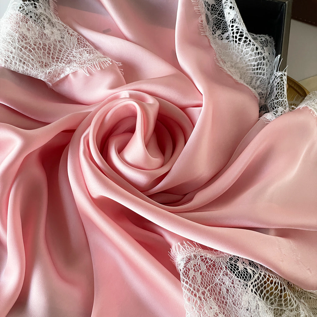 Satin Square Scarf With Lace Edging