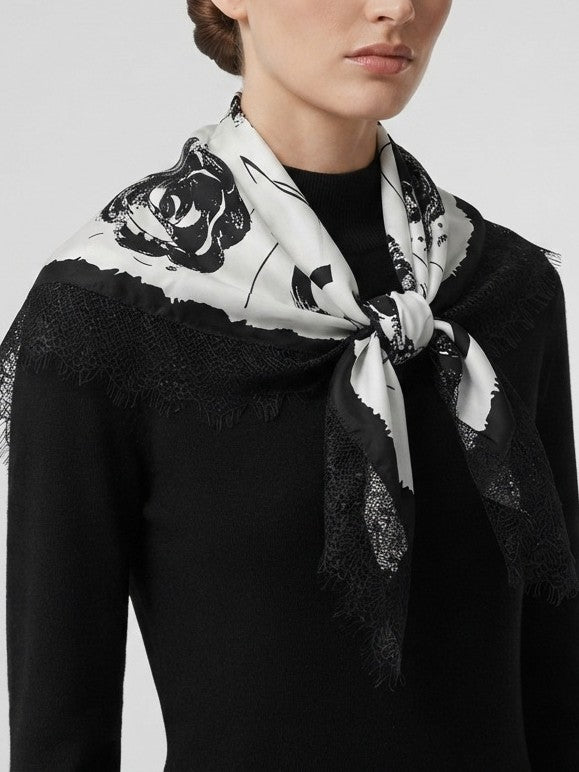 Satin Square Scarf With Lace Edging - view 2