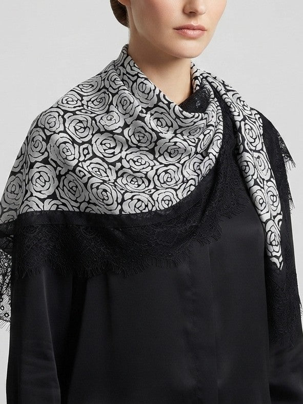 Satin Square Scarf With Lace Edging - view 3
