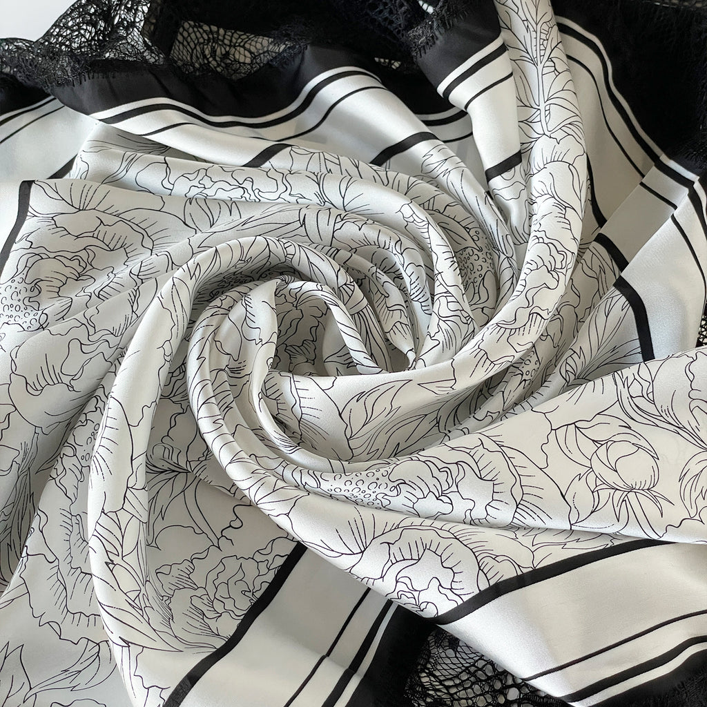 Satin Square Scarf With Lace Edging - view 4
