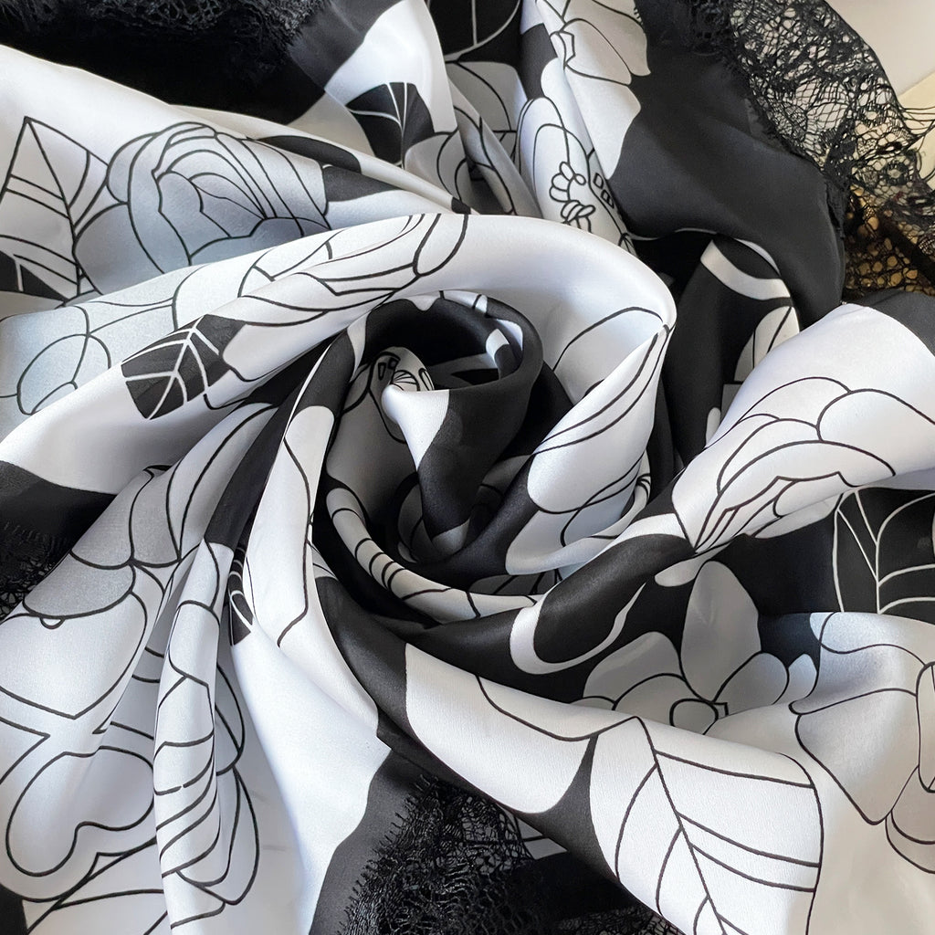 Satin Square Scarf With Lace Edging - view 5