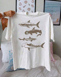 Shark Print Relaxed Short Sleeve Tee - White