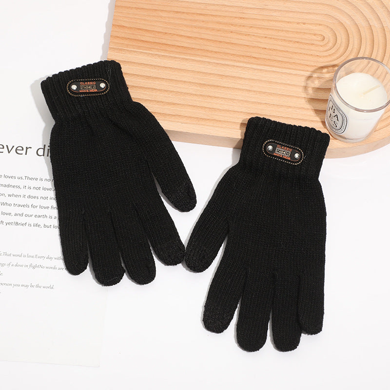 Thermal Lined Ribbed Knit Gloves For Men - Black