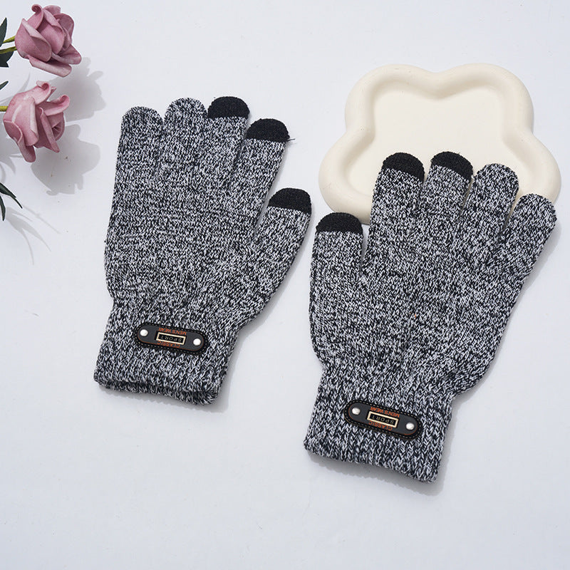 Thermal Lined Ribbed Knit Gloves For Men - BlackWhite