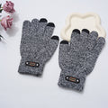 Thermal Lined Ribbed Knit Gloves For Men - BlackWhite