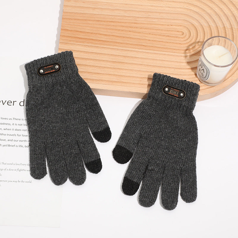 Thermal Lined Ribbed Knit Gloves For Men - Gray
