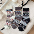 Nordic Deer Snowflake Knit Crew Socks - White