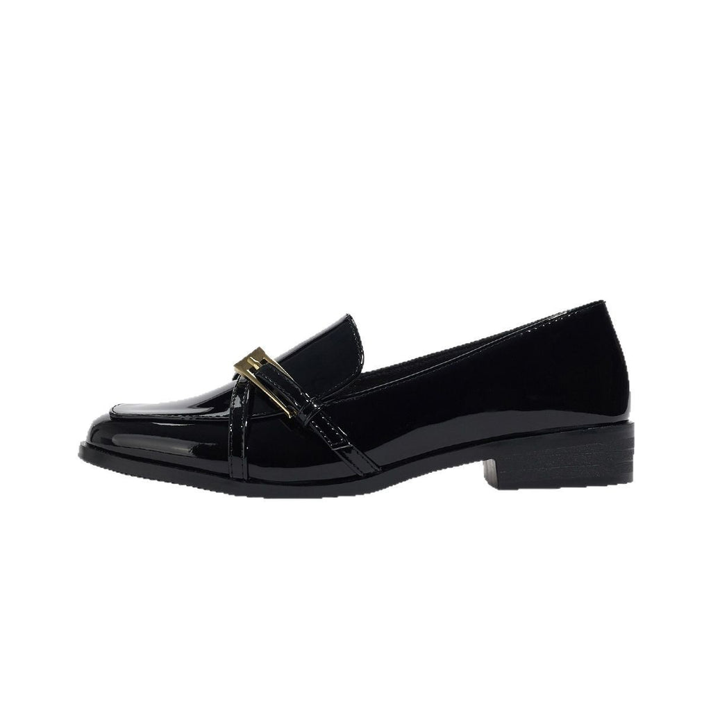 Glossy Patent Square Toe Buckle Loafers
