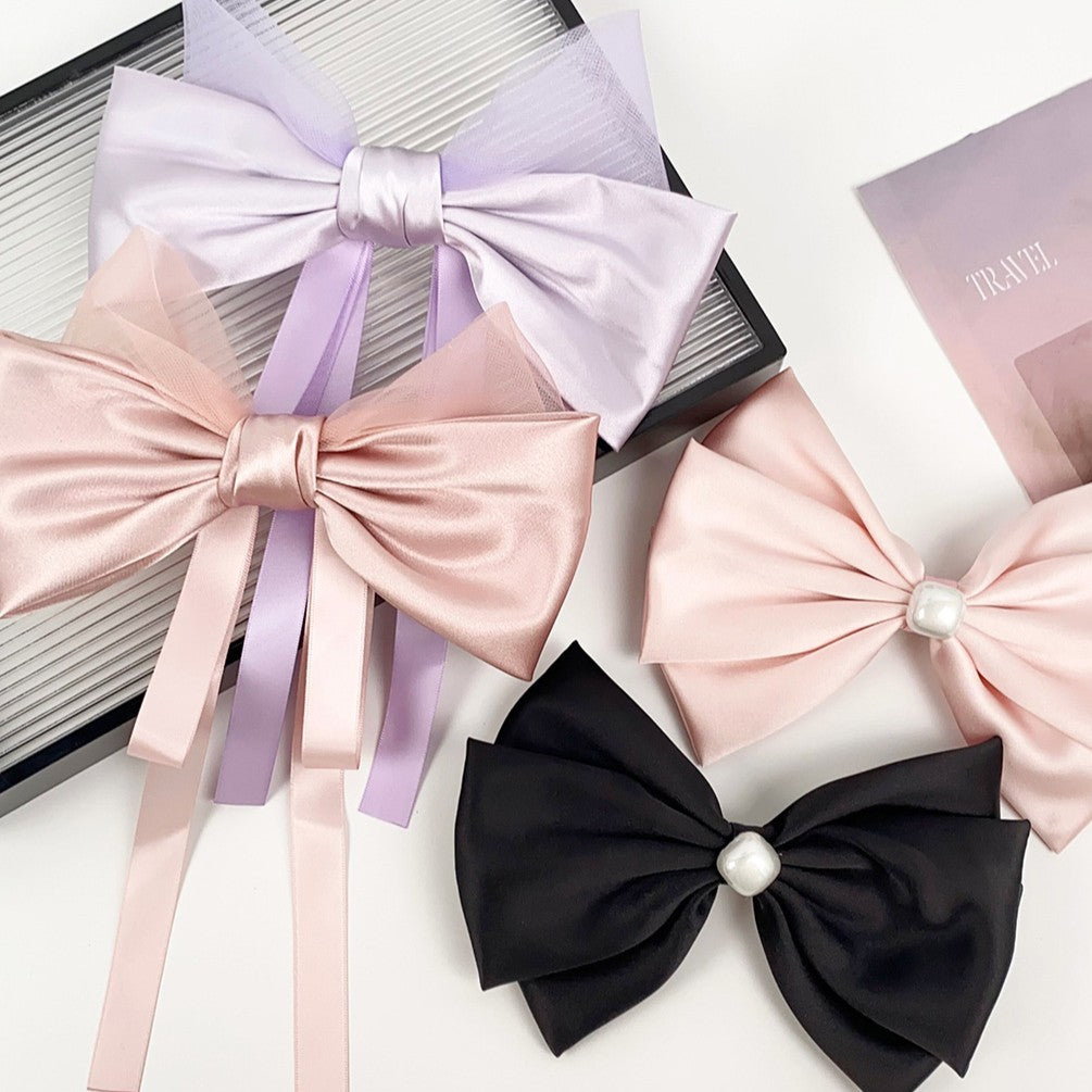 Oversized Satin Pearl Bow Hair Clip