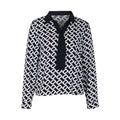 Chain Link Print Collared Popover Blouse - Black