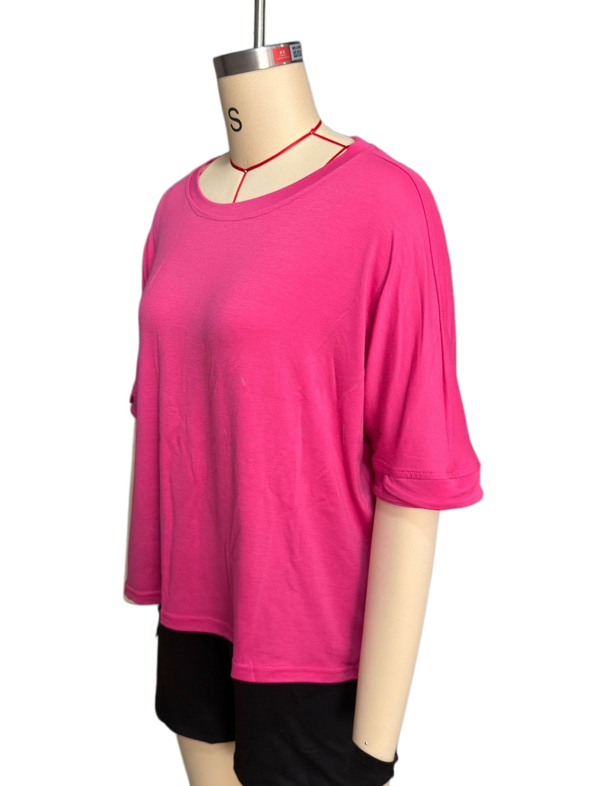Slouchy Drop Shoulder Crewneck T-Shirt - Fuchsia - 10