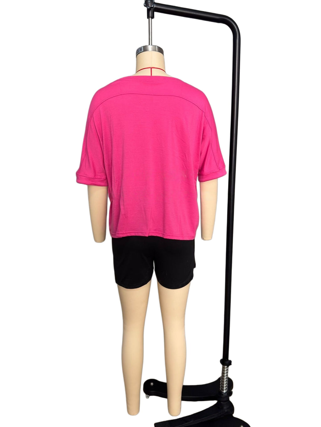 Slouchy Drop Shoulder Crewneck T-Shirt - Fuchsia - 11