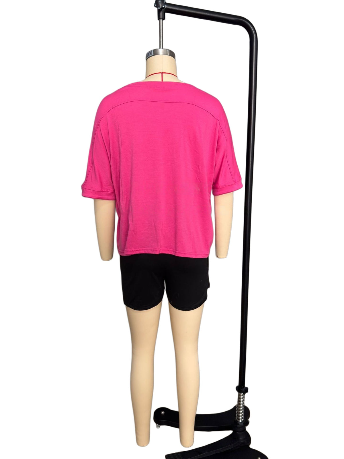 Slouchy Drop Shoulder Crewneck T-Shirt - Fuchsia - 11