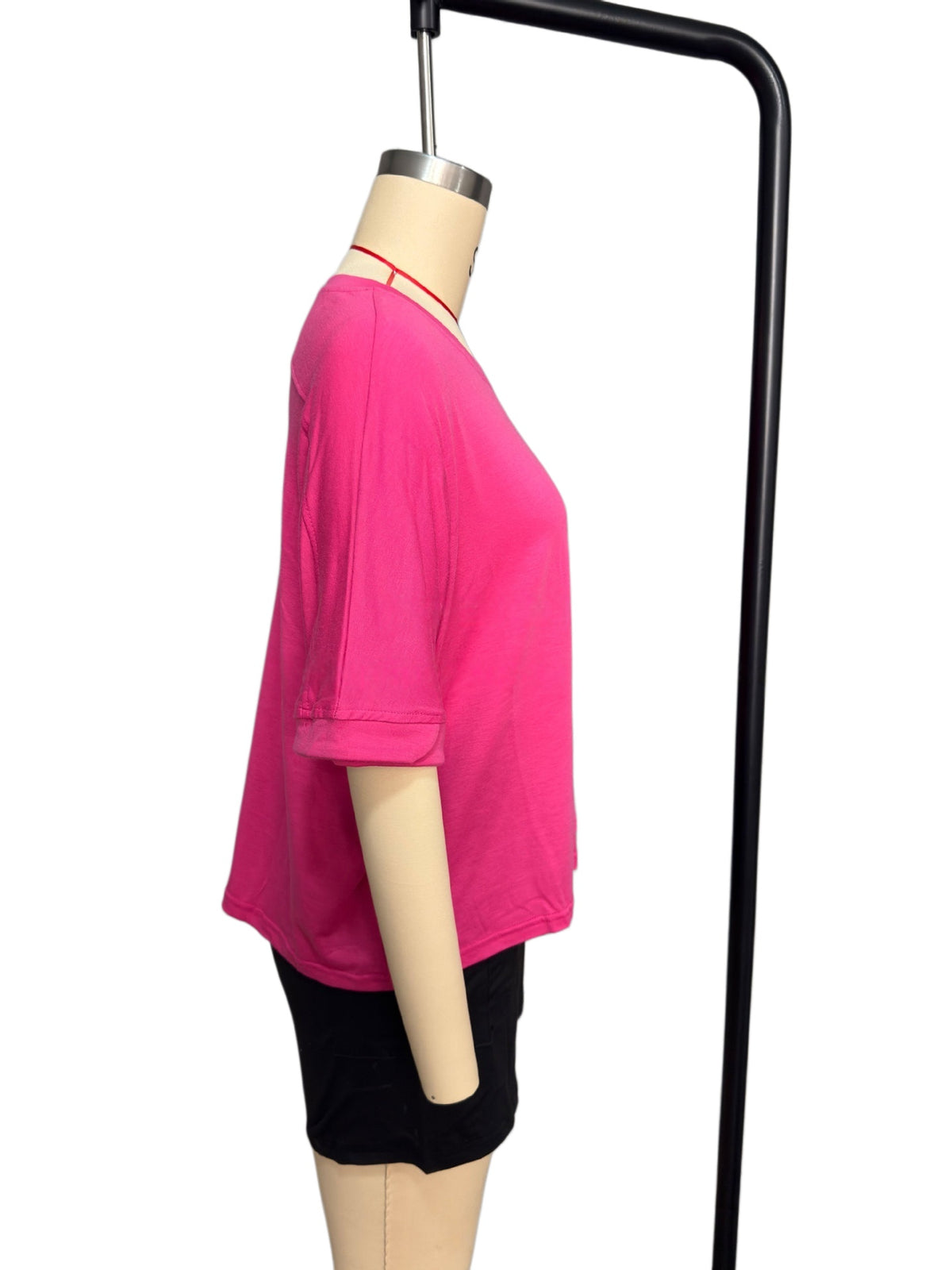 Slouchy Drop Shoulder Crewneck T-Shirt - Fuchsia - 12