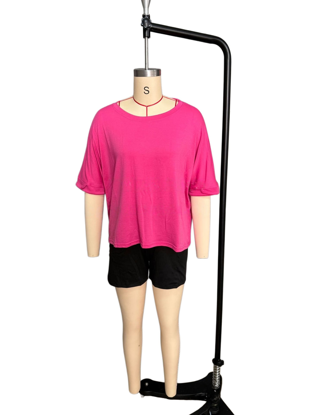 Slouchy Drop Shoulder Crewneck T-Shirt - Fuchsia - 8