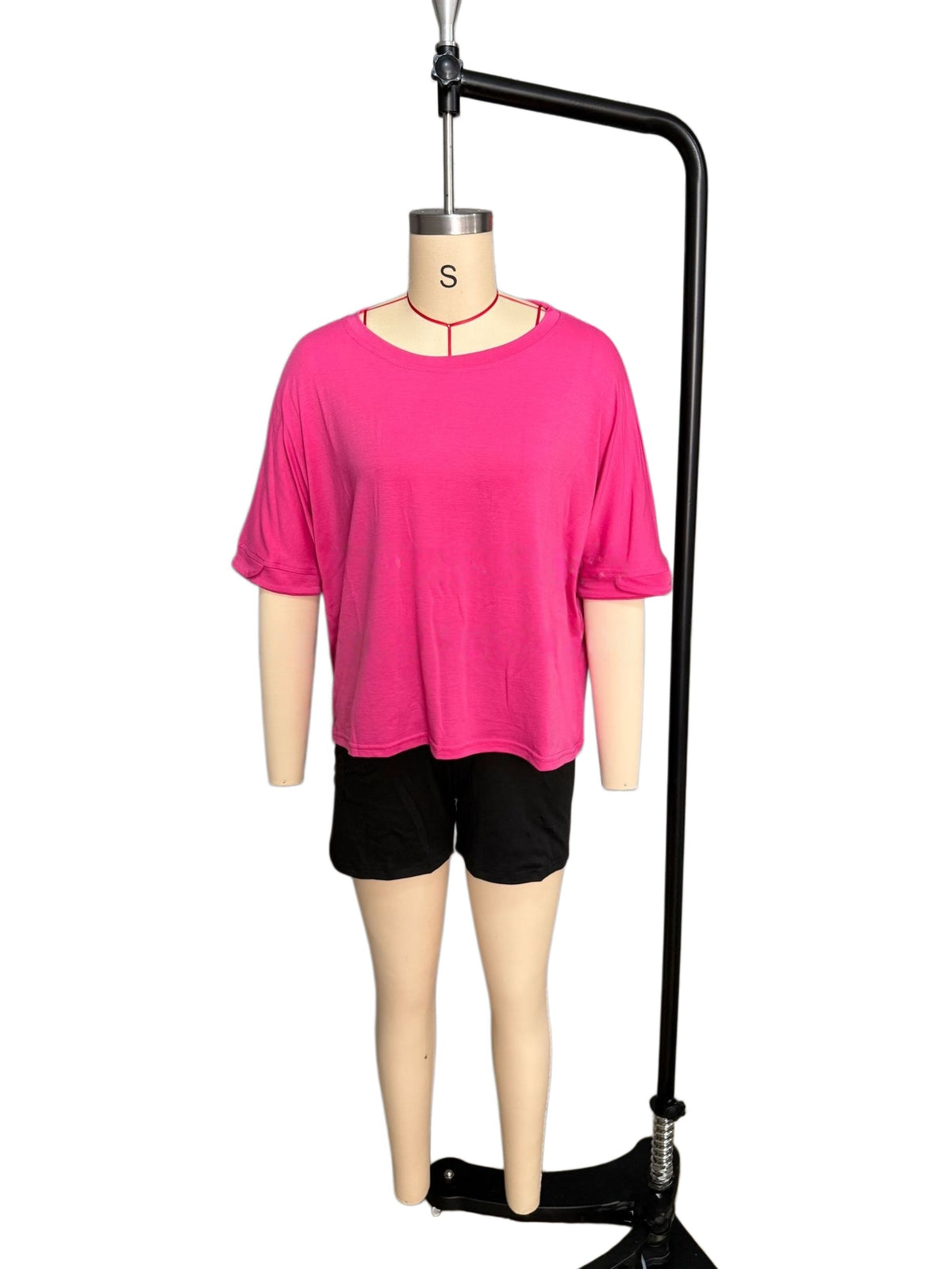Slouchy Drop Shoulder Crewneck T-Shirt - Fuchsia - 8