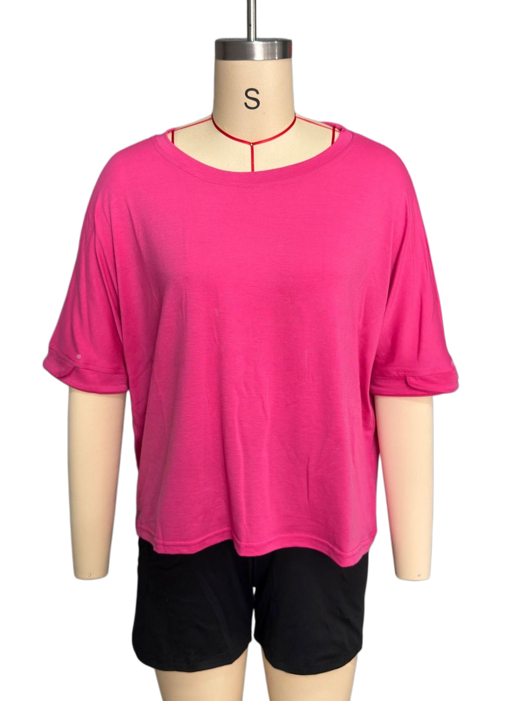 Slouchy Drop Shoulder Crewneck T-Shirt - Fuchsia - 9