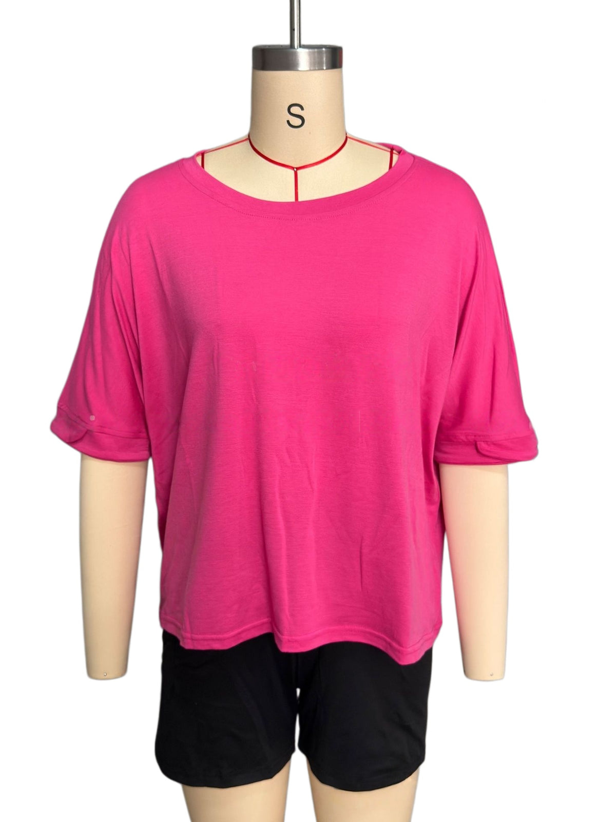 Slouchy Drop Shoulder Crewneck T-Shirt - Fuchsia - 9