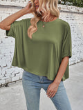 Slouchy Drop Shoulder Crewneck T-Shirt - Olive